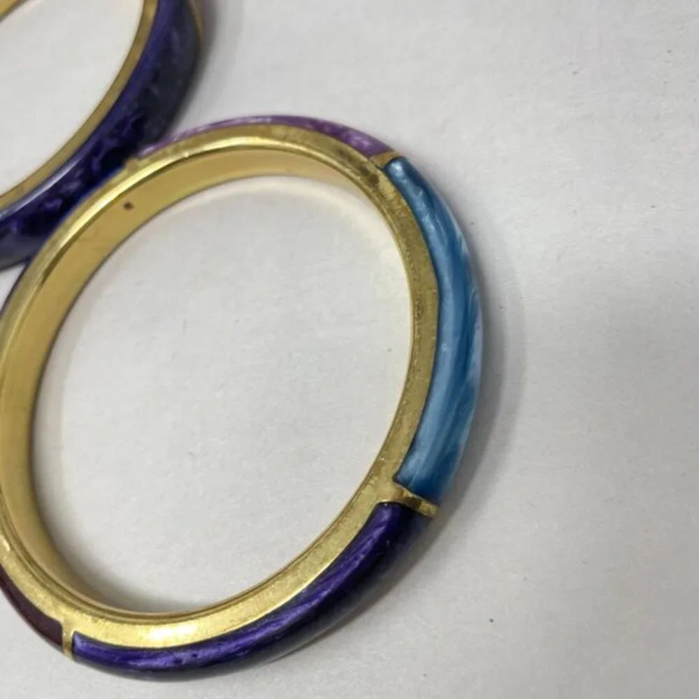 Enamel Bangle Bracelets SET OF‎ 3 Colorblock Marbled Retro Classic